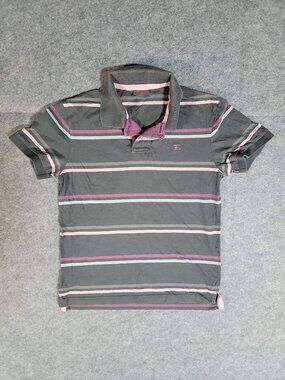 Vintage Y2K Esprit Striped Polo Shirt Grey & Pink Striped Skater Indie Womens S